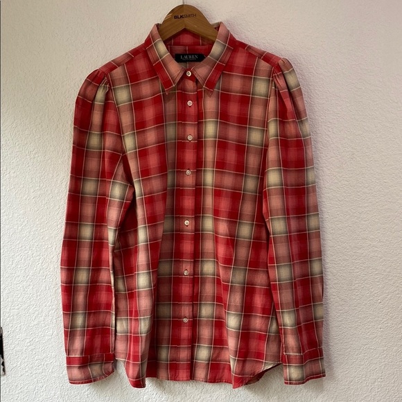 Ralph Lauren Tops - NWT Lauren Ralph Lauren Red Plaid Casual Cotton Button Down Western Shirt 12P